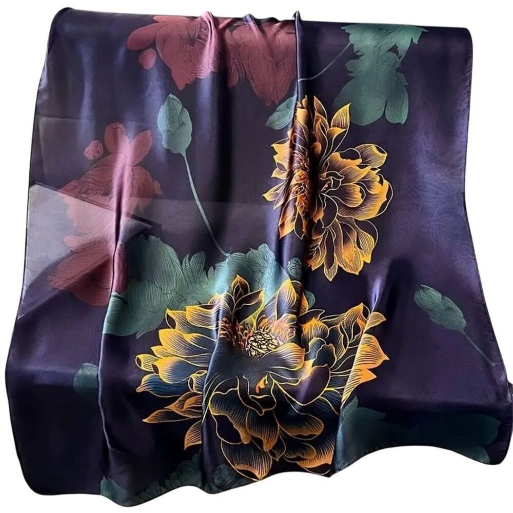 Floral Satin Long Scarf Shawl Multicolor Headscarf Wrap Fall Business Casual